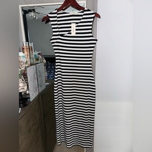 Elegant Black and White Striped Maxi Dress